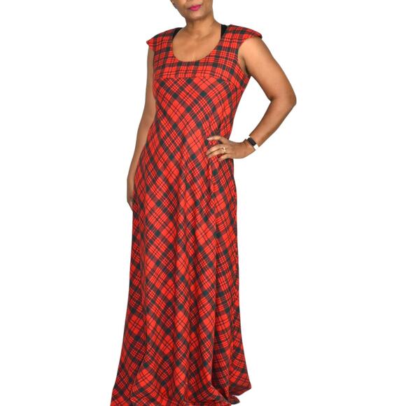 Vintage Saba Tartan Dress Red Matching Shawl Wool Plaid 70s Maxi Set Size Medium - Picture 7 of 15